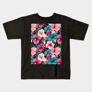 #38 Floral Pattern. Hibiscus Flower Pattern. Kids T-Shirt